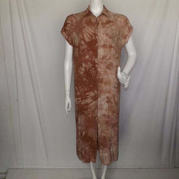 LULUS Shirt Dress, XS, Rust Brown Tie-dye, Short sleeve, button front, Rayon - Picture 14 of 14